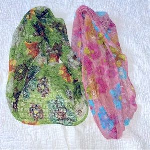 NWT 2 13x94in Chenille Knit Scarves Floral Sheer Fuzzy Thin Stretchy lightweight